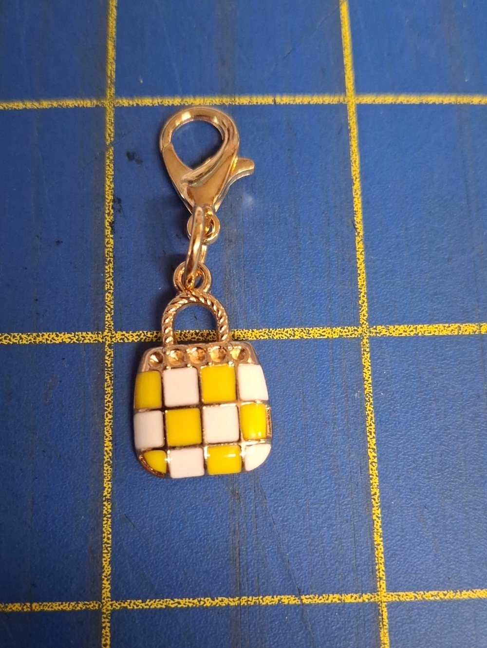 Yellow & White Checkered Mini Bag Charm